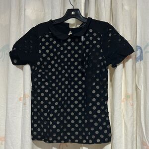 Black Polka Dot Short Sleeve Top with Peter Pan Collar 10